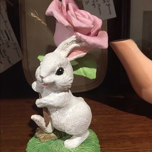 Small White Bunny with Pink Rose